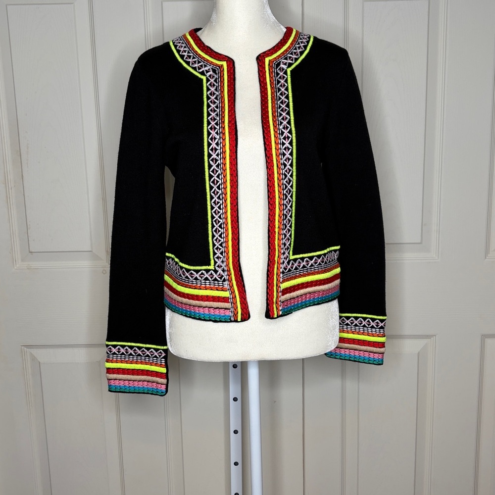 ALICE+OLIVIA Round Neck Meemee Embroidered Open Front Cropped Cardigan S/P A33 - Picture 2 of 11